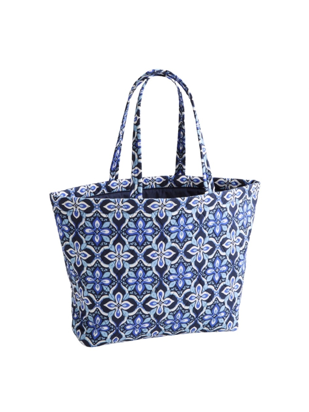 Vera Bradley East West Tote in Blue & White Raindrop Medallion Pattern NWT